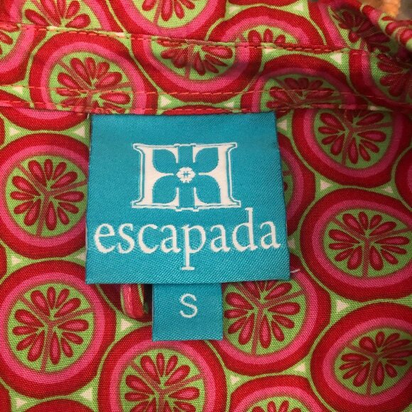 Escapada Tunic Dress Abalone Buttons Citrus Pattern Print Pink Green Size Small - Picture 13 of 14